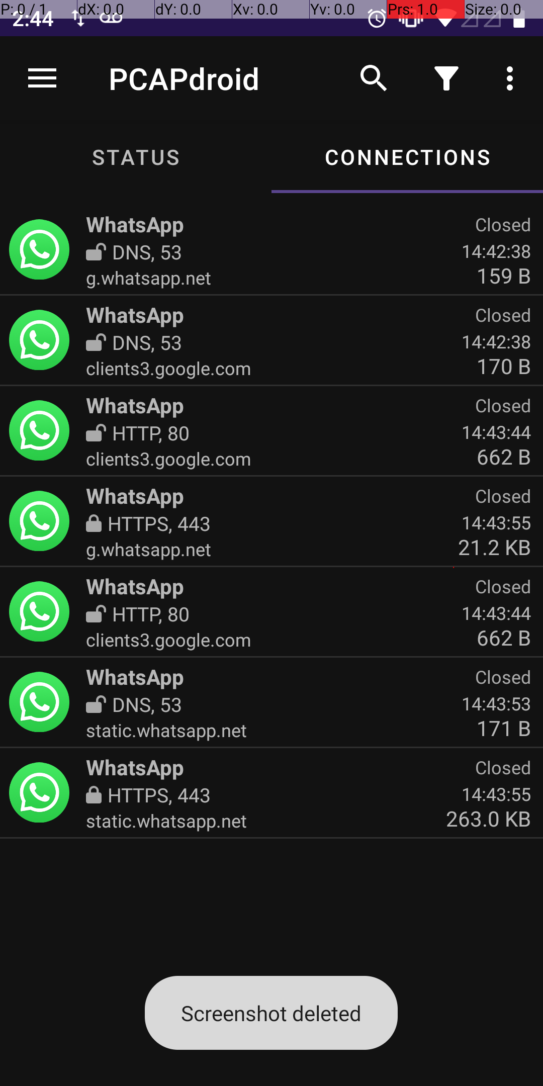 URLs usadas pelo Zap e capturadas no PCAPdroid