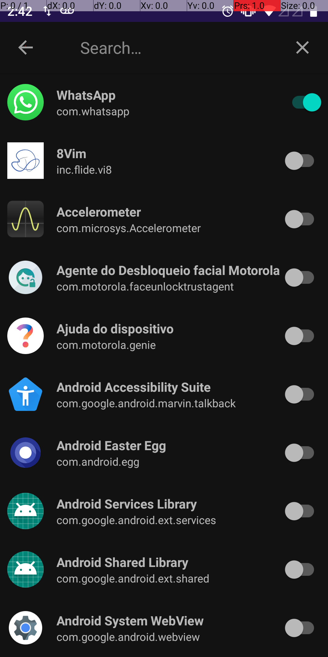 Apps listados no PCAPdroid